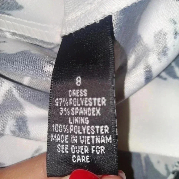 AB Studio Black White Floral Print Fit-and-Flare Dress Pockets Size 8 - Picture 9 of 9